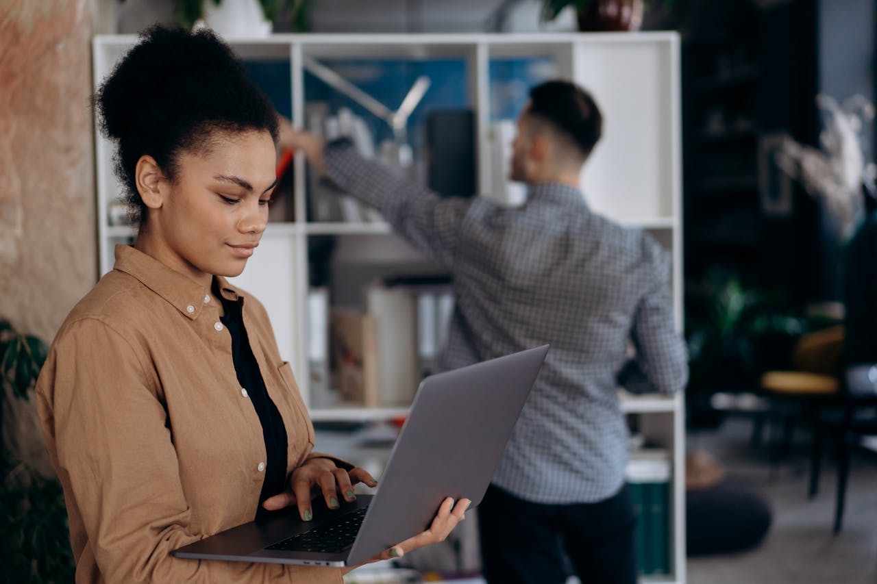 Female employee working in her home office